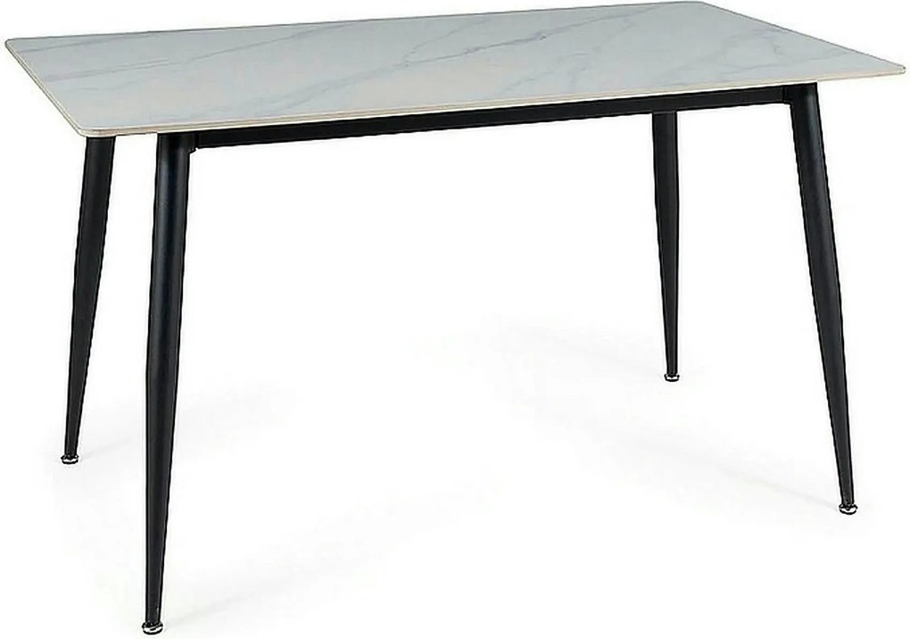 Masa RION, alb cu efect de marmura/negru mat, ceramica/metal, 130x70x7