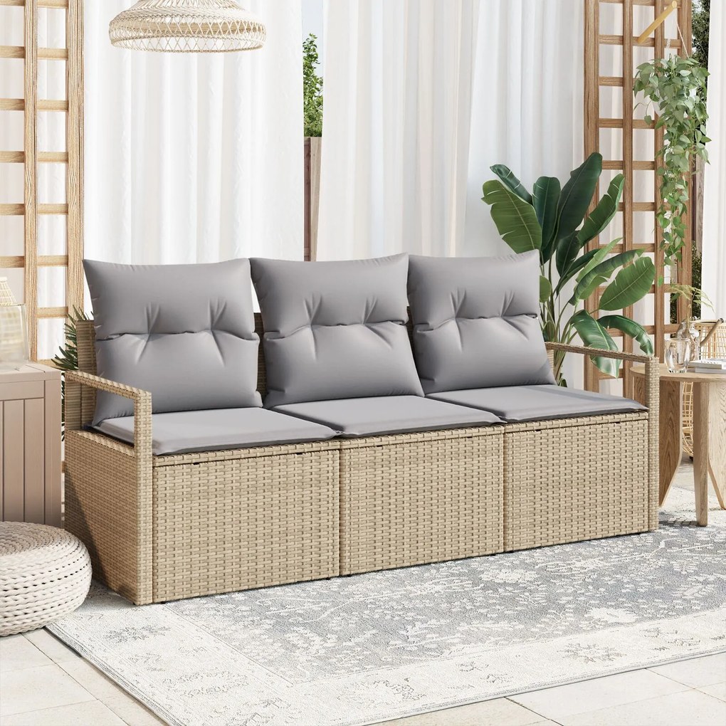 vidaXL Set de canapele pentru grădină 3 pcs Bej Rattan poli