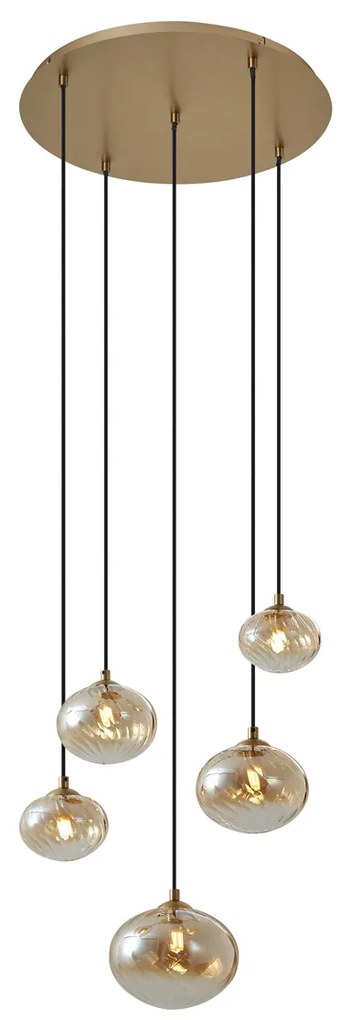 Lampă suspendată Art Deco aurie cu sticlă ambră - Jia
