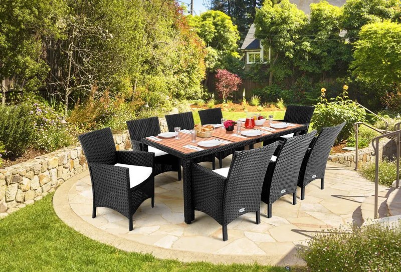 Deuba Set ratan de gradina Berlin 1+8 - negru/lemn