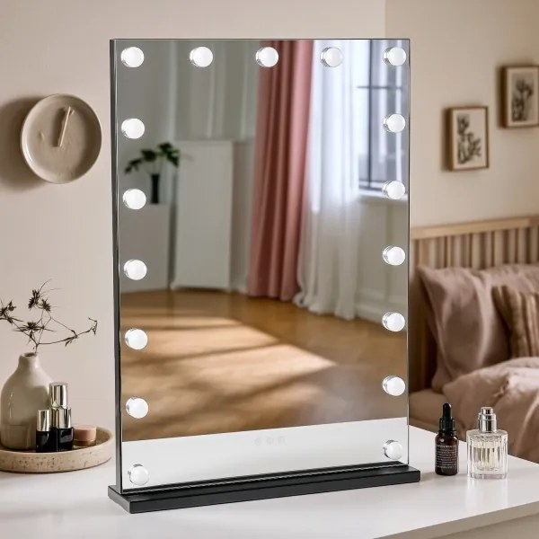 Brilagi - Oglindă de machiaj LED reglabilă HOLLYWOOD LED/15W/230V 55x70 cm neagră