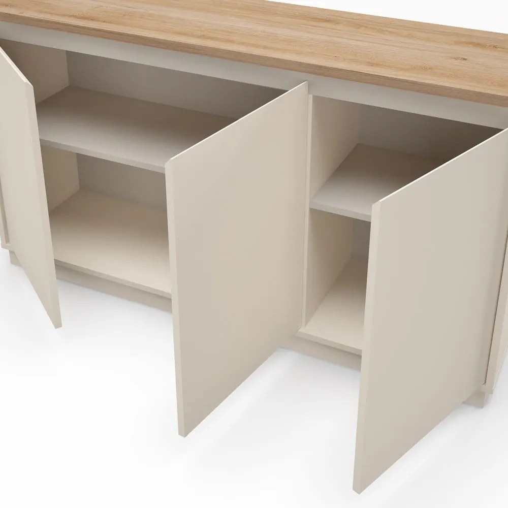 Comodă bej cu aspect de lemn de stejar 152x84x40 cm Loreta – Marckeric