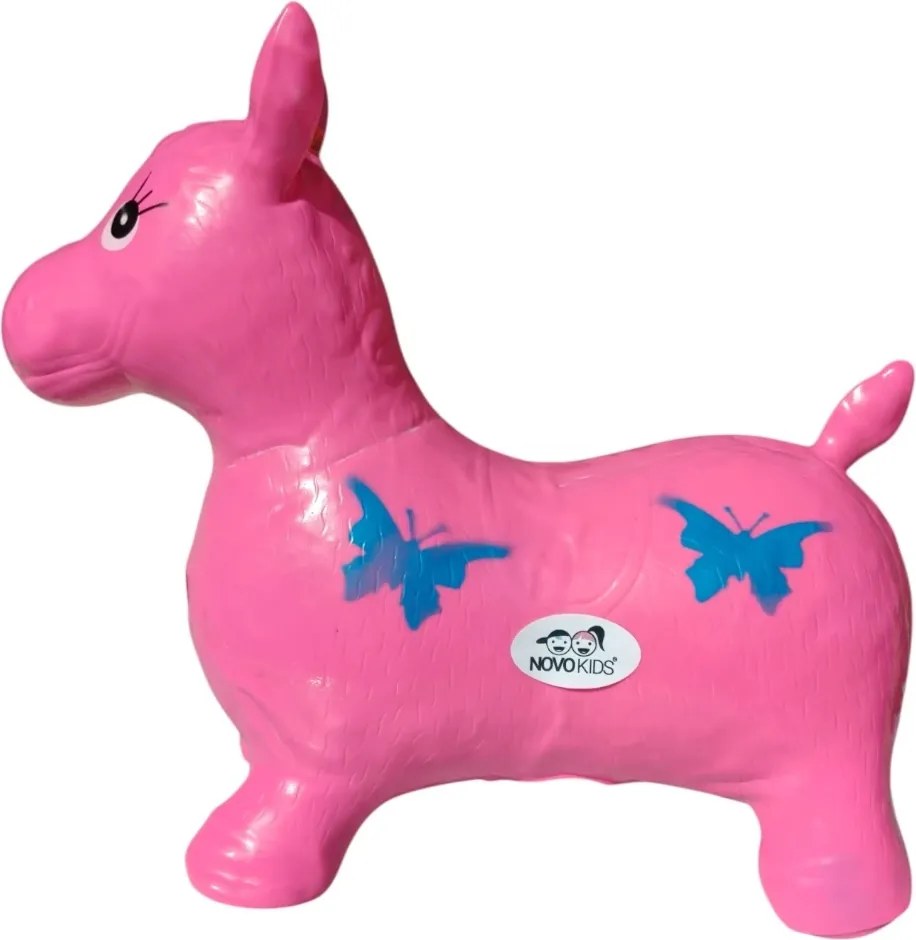 Calut de sarit gonflabil NOVOKIDS™ Jumping Donkey, Cu sunete si lumini, Dimensiuni 55X50X25 cm, Pentru interior si exterior, Max 50 kg, Roz