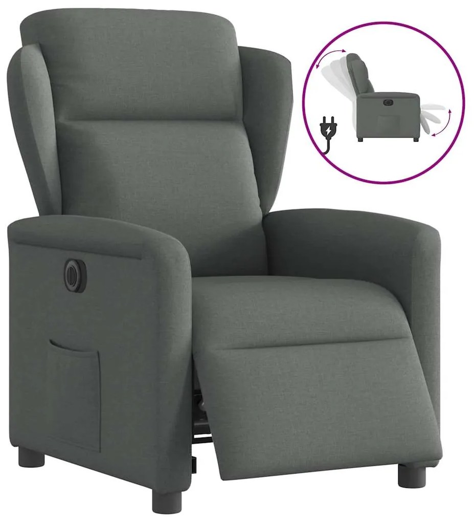 vidaXL Fotoliu rabatabil electric, gri închis, material textil