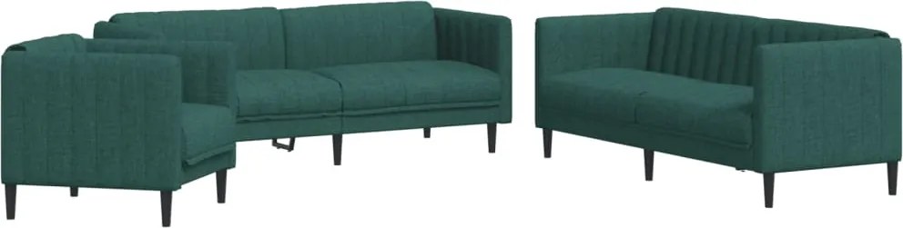 vidaXL Set canapele, 3 piese, verde închis, material textil