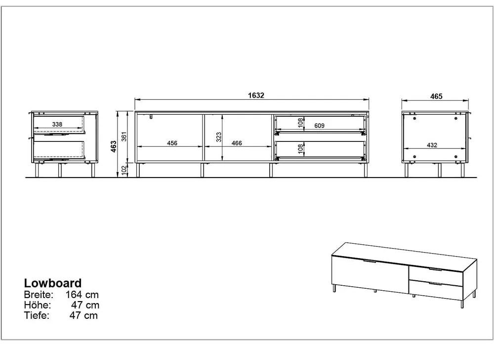 Comodă TV gri/aspect de lemn de stejar 164x47 cm California - Germania