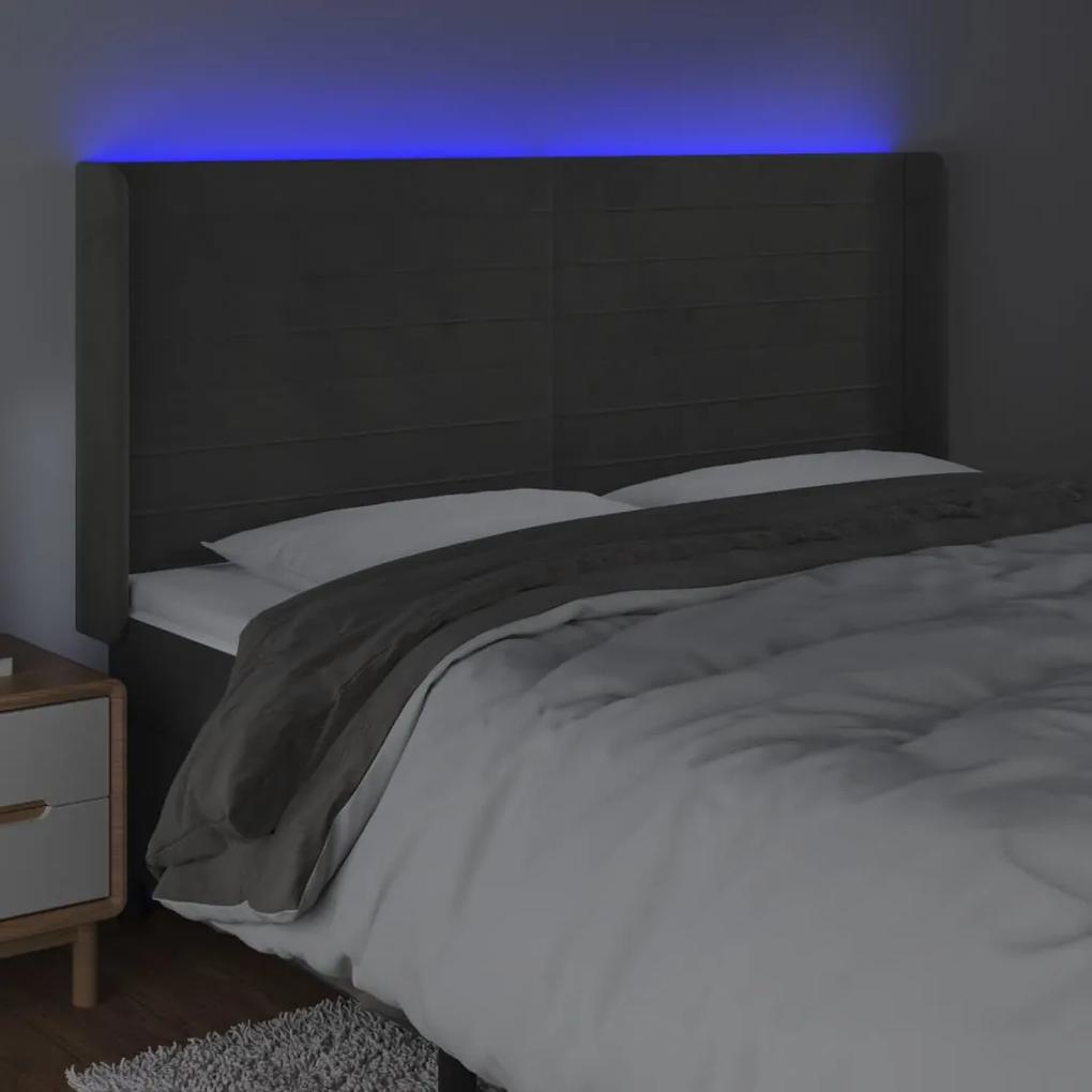 Tablie de pat cu LED, gri inchis, 203x16x118 128 cm, catifea 1, Morke gra, 203 x 16 x 118 128 cm