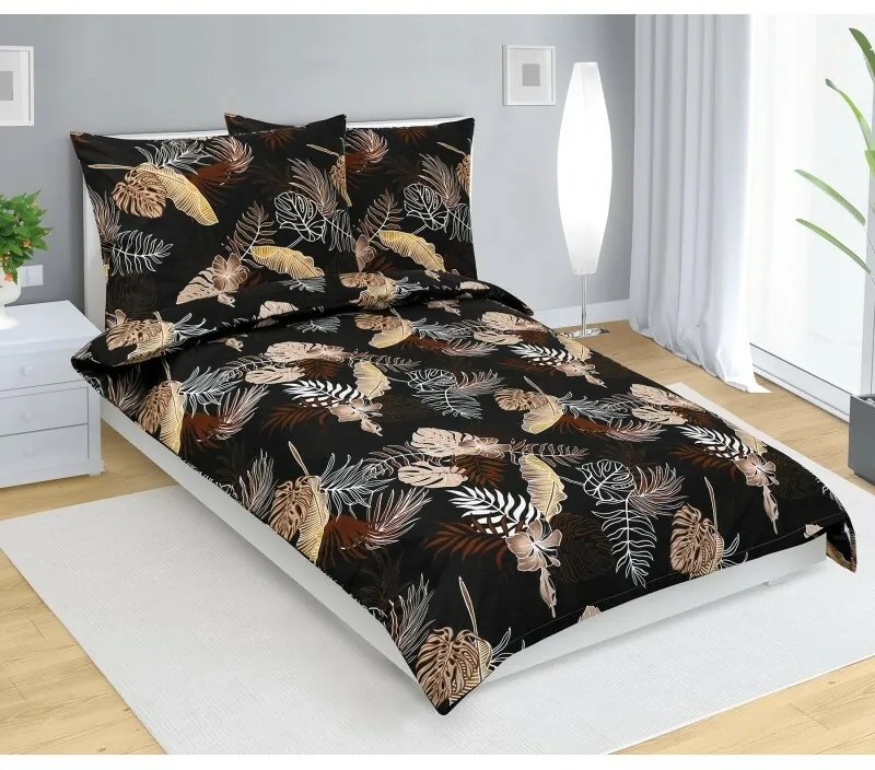 Lenjerie de pat din bumbac Bellatex Monstera maroînchis, 140 x 200 cm, 70 x 90 cm