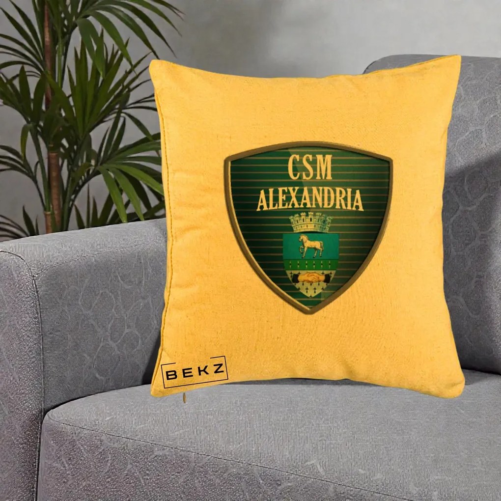 Perna Personalizata CSM Alexandria Fotbal, 40x40 cm, Galben, Husa Detasabila, Perna Inclusa, BEKZ®