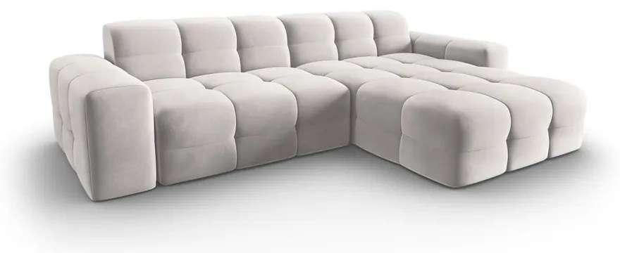 Colțar gri deschis cu tapițerie din catifea (pe partea dreaptă) Kendal – Micadoni Home