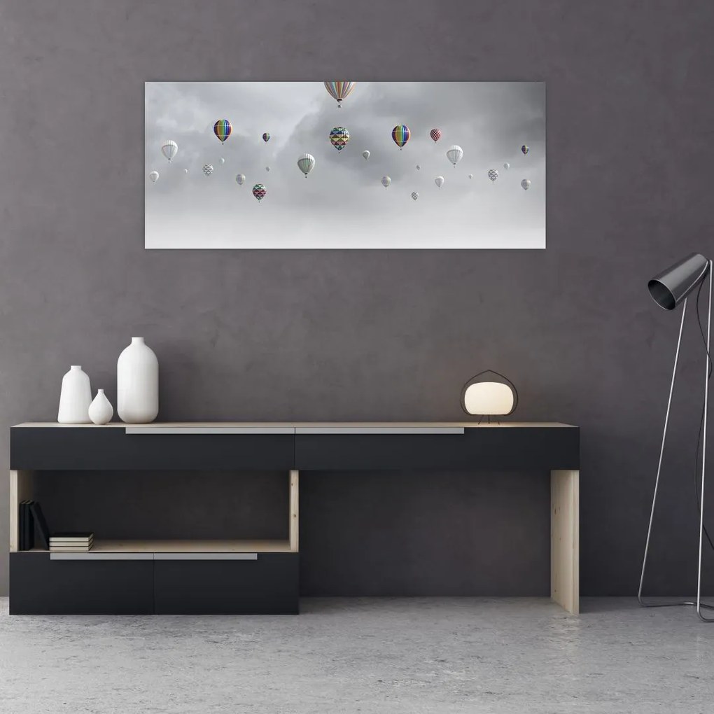 Tablou - Baloane pe perete de cărămidă (120x50 cm)