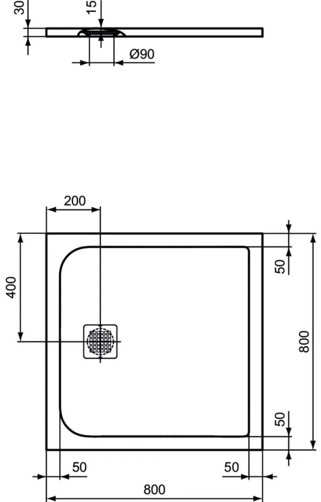 Cadita dus compozit 80x80 cm Ideal Standard Ultra Flat S, alb Alb, 800x800 mm