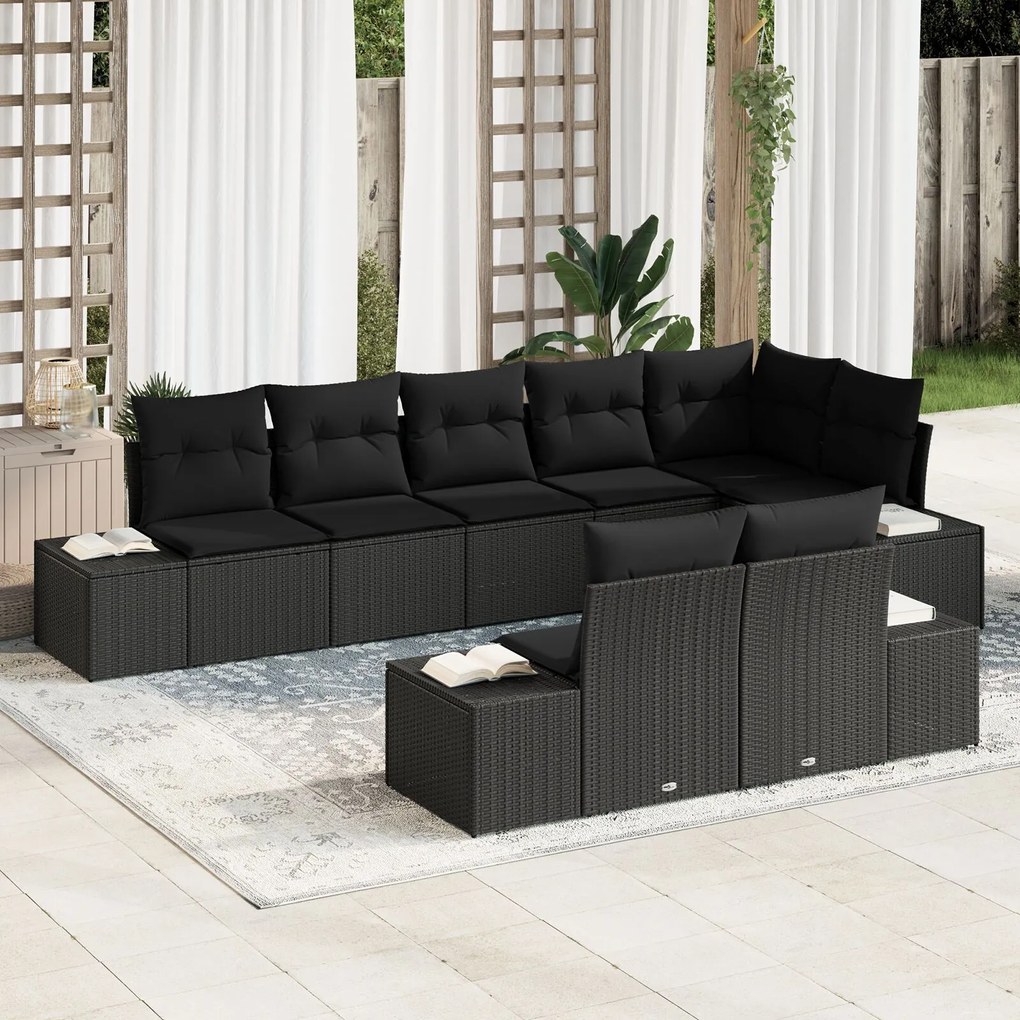 vidaXL Set de canapele pentru grădină cu pernă 8 pcs Negru Rattan poli