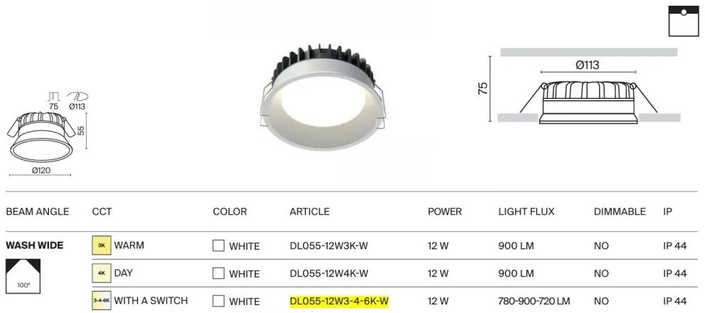 Spot LED incastrabil protectie IP44 Okno 12cm CCT