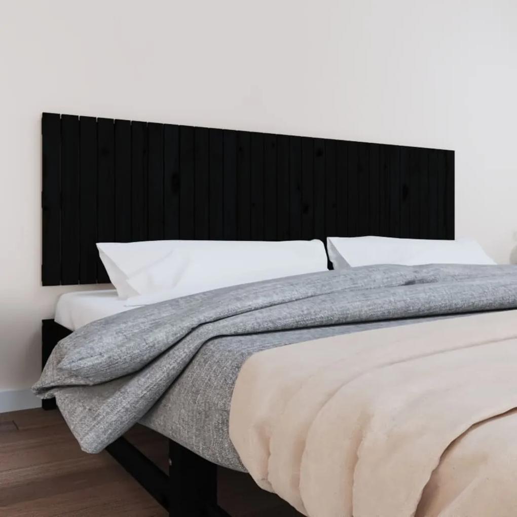 824832 vidaXL Tăblie de pat pentru perete, negru, 204x3x60 cm, lemn masiv pin