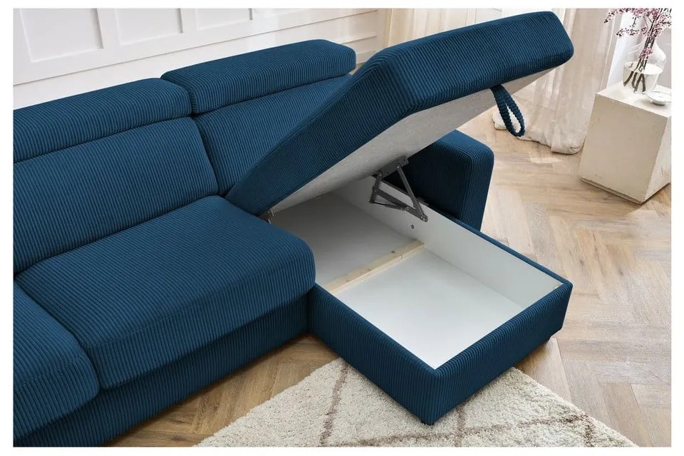 Colțar albastru închis extensibil cu tapițerie din catifea reiată (cu colț variabil) Monaco – Bobochic Paris