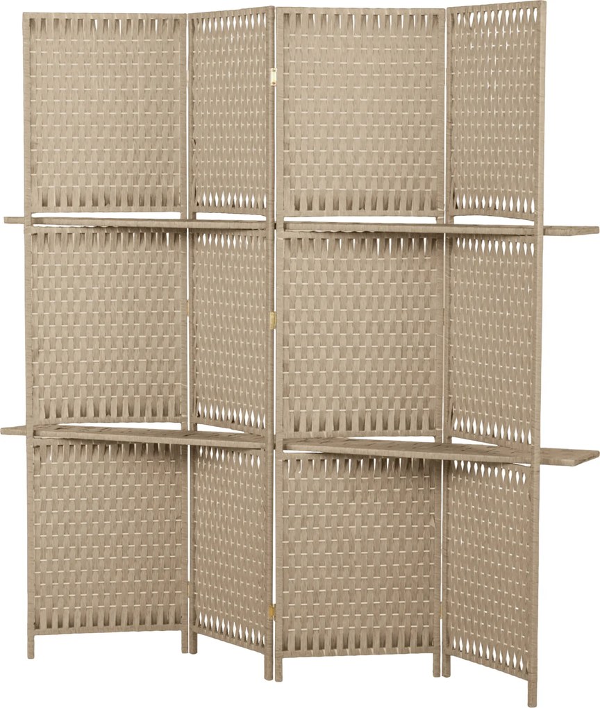 HOMCOM Separator de camere 4 panouri 2 rafturi pliabile natural pai | Aosom Romania