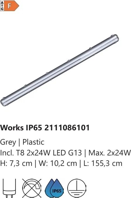 Corp iluminat liniar cu neon protectie IP65 Works gri 155cm