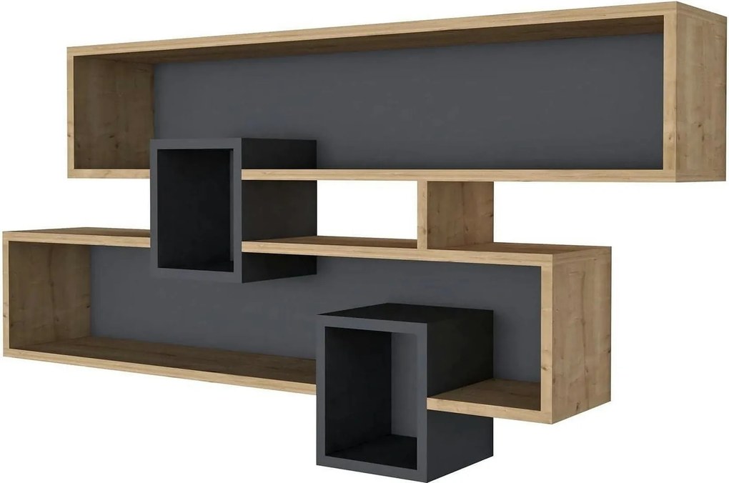 Raft KAREN, gri antracit/stejar, PAL melaminat, 120x22x72 cm