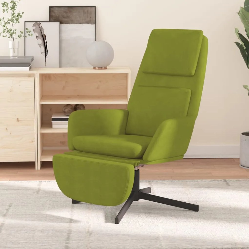 Scaun de relaxare cu taburet, verde deschis, catifea