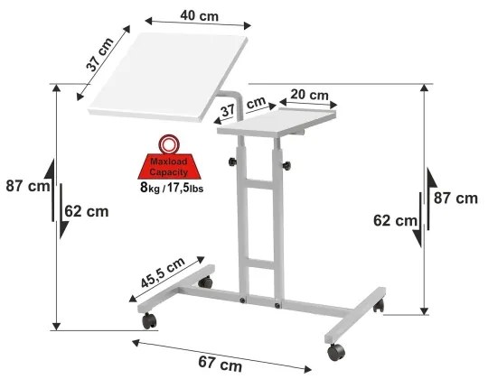 Măsuță ajustabilă GLEN 87x67 cm albă