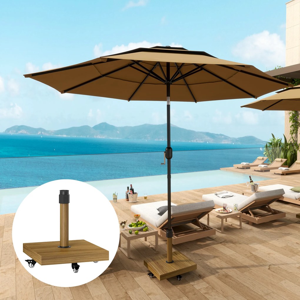 Outsunny Bază pentru Umbrelă cu Roți și Frâne, Suport din Metal cu Ciment, pentru Stâlpi de Umbrelă Ø36/38/48 mm, Efect Lemn Natural | Aosom Romania