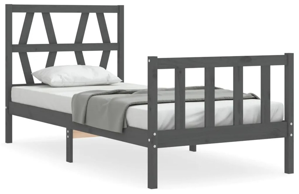 3192458 vidaXL Cadru de pat cu tăblie single, gri, lemn masiv