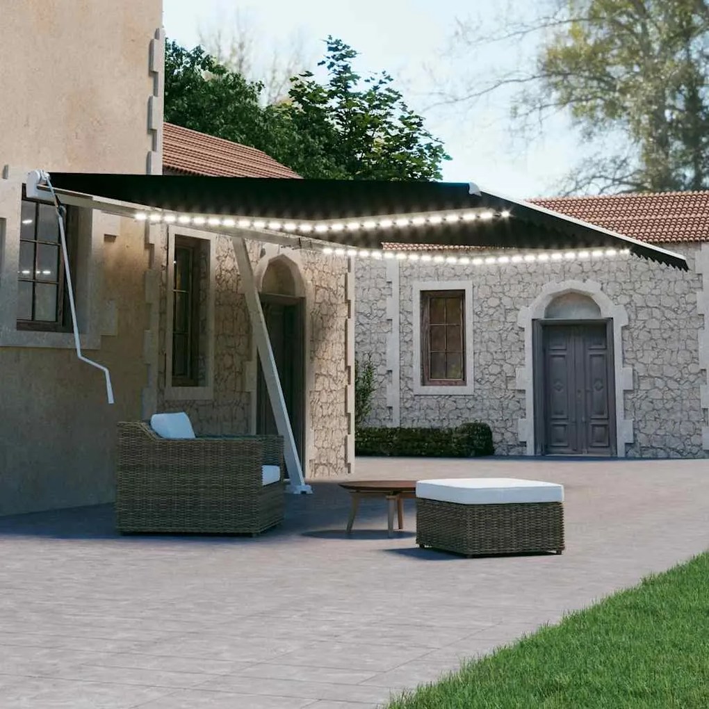vidaXL Copertină retractabilă manual cu LED, antracit, 600x300 cm
