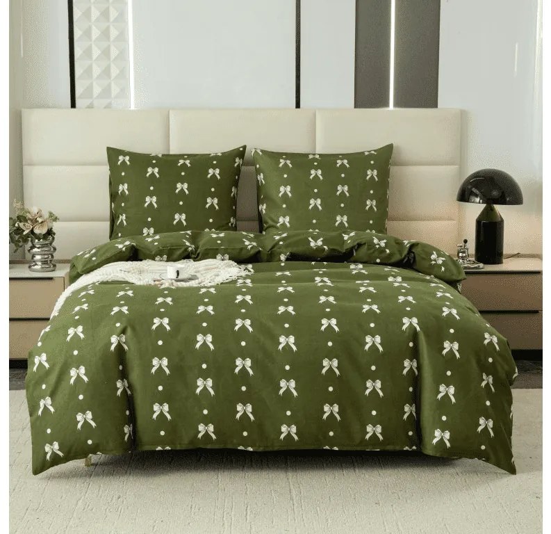 Lenjerie de pat din microfibra de flanel WHITE BOW verde Dimensiune lenjerie de pat: 2 buc 70 x 90 cm | 200 x 220 cm