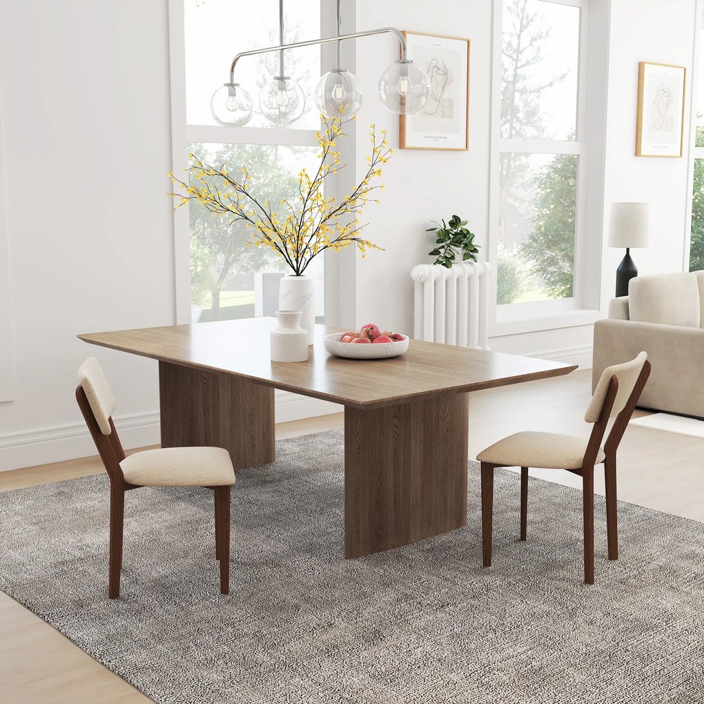 HOMCOM Set de 2 scaune de masă, scaune de bucătărie cu spătar, picioare din lemn, material textil aspect lin 49 x 56 x 85 cm bej | Aosom Romania