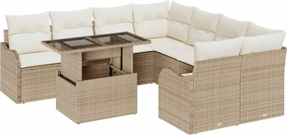 vidaXL Set de canapele pentru grădină cu pernă 9 pcs Bej Poliratan
