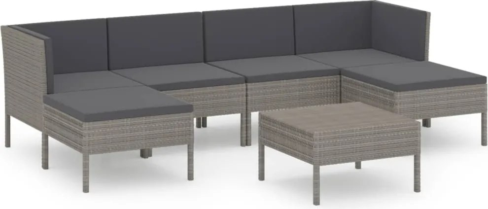 vidaXL Set mobilier de grădină cu perne, 7 piese, gri, poliratan
