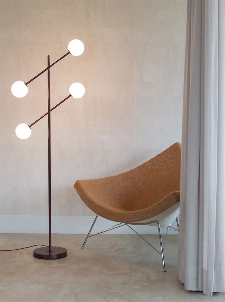 Lampadar cu 4 globuri sticla si metal visiniu Copenhagen