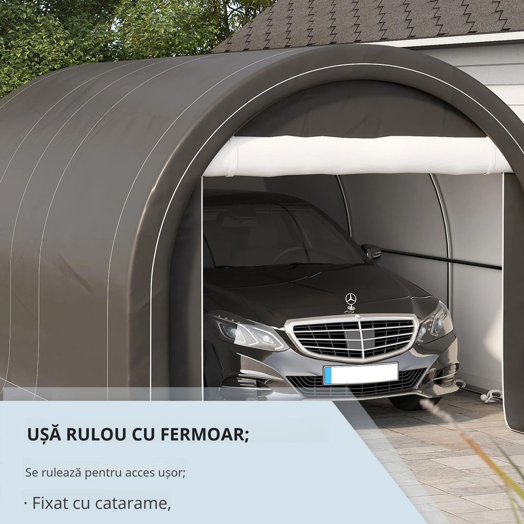Outsunny Șopron Auto, Cort de Depozitare Portabil de Mare Capacitate cu Ușă, Copertina PE Anti-UV pentru Mașină, Barcă, Motocicletă, 3x5 m, Gri