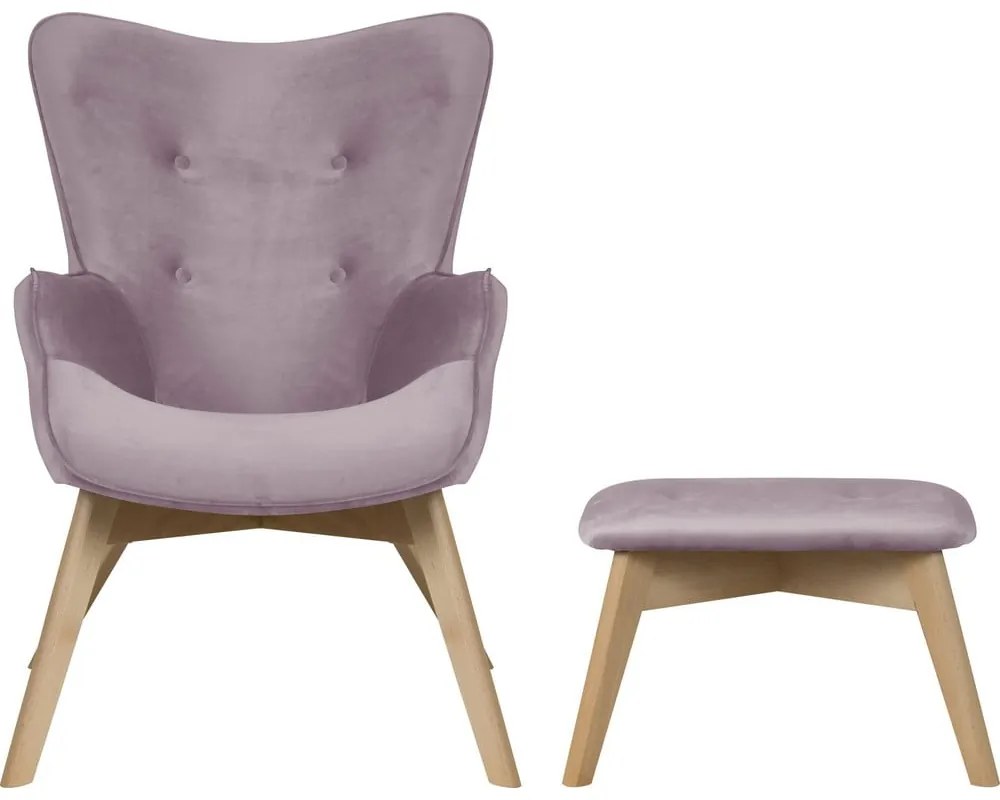 Fotoliu cu taburet mov lavandă cu tapițerie din catifea Niko – Ropez