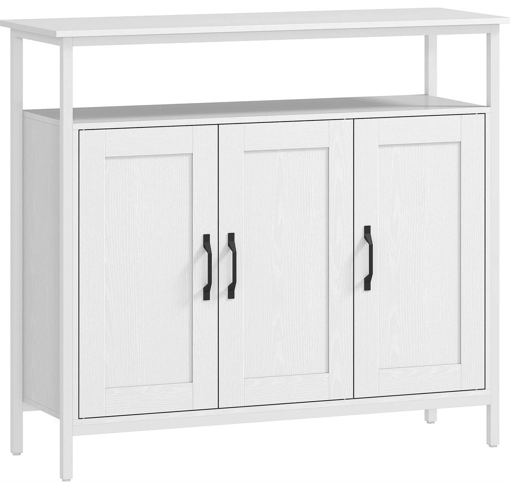 HOMCOM Bufet de Bucătărie cu Raft Deschis și 2 Dulapuri, Mobilier de Bucătărie cu Rafturi Ajustabile din Lemn, Bufet pentru Hol, Sufragerie și Sala de Mese, 100x35x88 cm, Alb | Aosom Romania