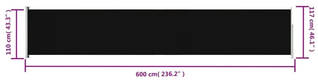 Copertina laterala retractabila de terasa, negru, 117x600 cm Negru, 117 x 600 cm