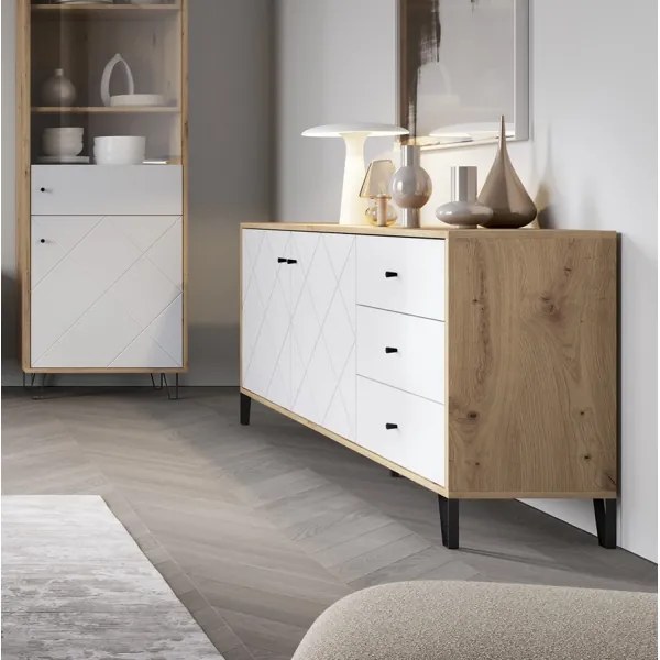 Comodă SULA, stejar artisan/alb