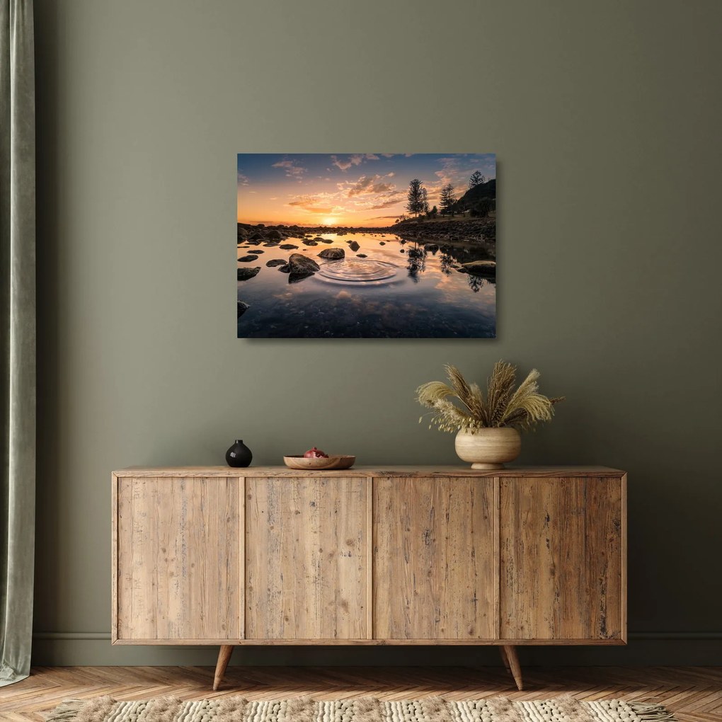 Tablou pe sticlă - Apus de soare la lac (70x50 cm)