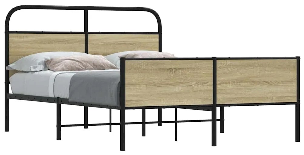 vidaXL Cadru de pat fără saltea 135x190 cm Lemn derivat stejar Sonoma