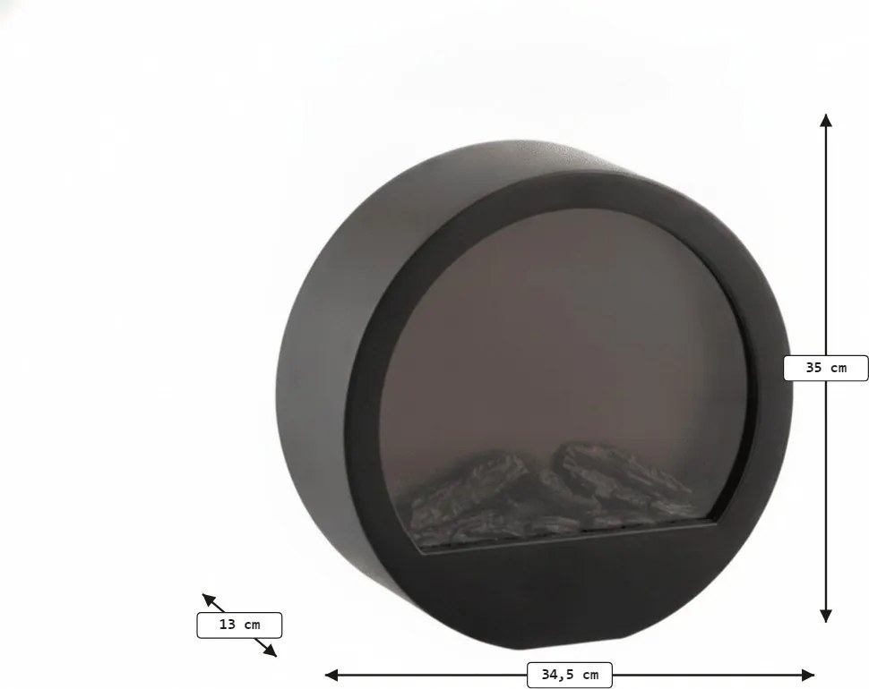 Decoratiune LED semineu rotund COZY WARM 35x34,5 cm, negru