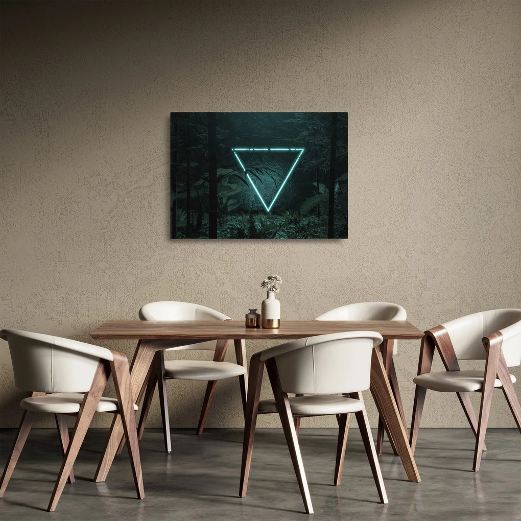 Tablou pe sticlă - Triunghi de neon în junglă (70x50 cm)