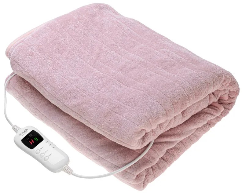 Patura electrica Adler AD 7443, 120W, 160x180 cm, Controler LCD, Protectie la supraincalzire, 7 setari, Timer, Roz
