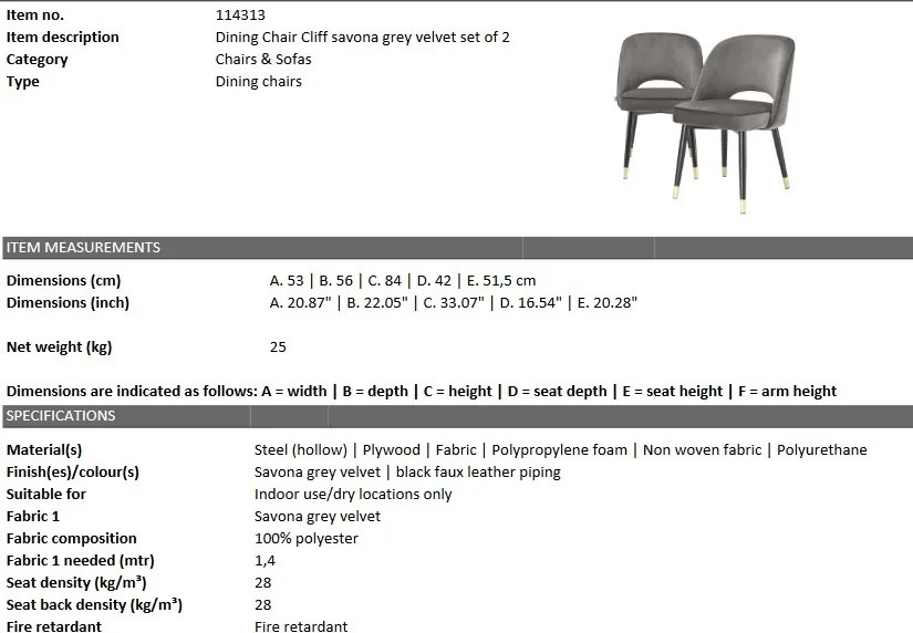Set de 2 scaune design elegant Cliff, gri 114313 HZ