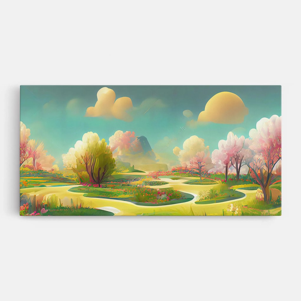 Tablou Canvas, 60x120cm, Dormitor si Living, Peisaje, Vara, Cartoon Spring