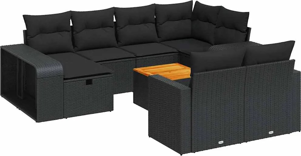 vidaXL Set canapele de grădină cu perne, 11 piese, negru, poliratan