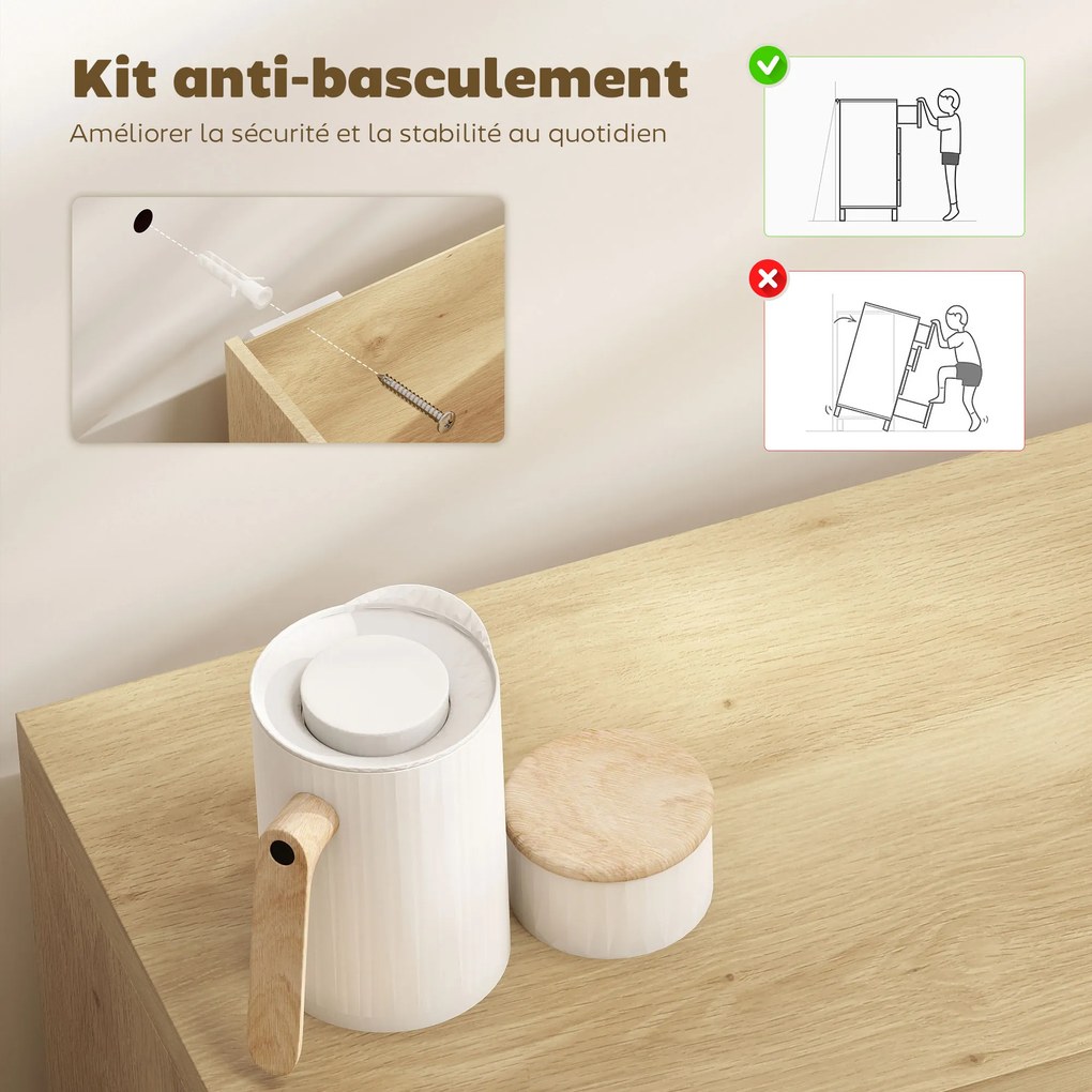 HOMCOM Bufet living, corp de depozitare modern cu uși cu închidere silențioasă și rafturi reglabile, 78 x 39 x 79 cm, stejar | Aosom Romania