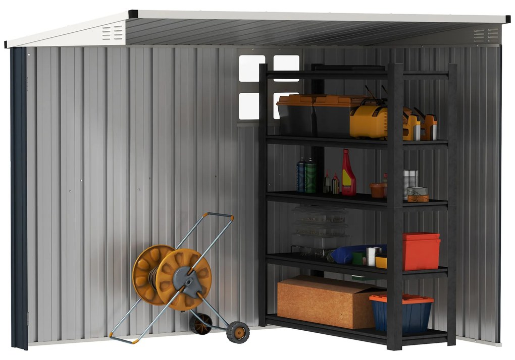 Outsunny Depozit de Unelte pentru Grădină, adăpost de unelte pentru unelte de grădină, fereastră, deschideri de ventilație, blocabil, oțel, Gri închis | Aosom Romania
