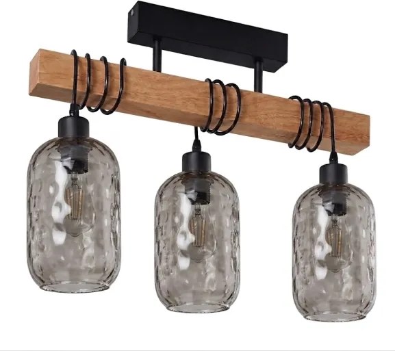 Brilagi - Lustru aplicat WOOD GLASS 3xE27/60W/230V pin/negru/gri fumuriu