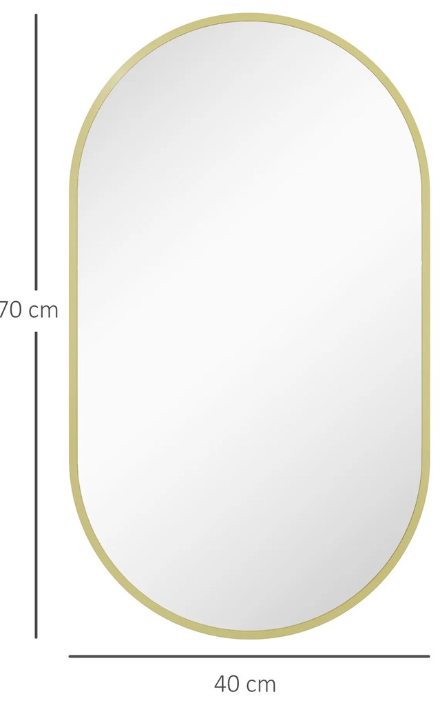 HOMCOM Marele miroir oval de perete cu cadru din aluminiu în stil minimalist, montaj vertical sau orizontal cu 3 cârlige, 40 x 70 cm, auriu | Aosom Romania